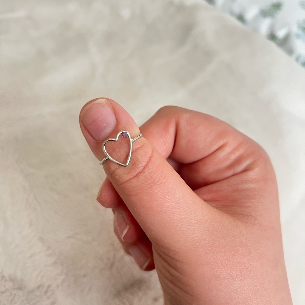 Pura Vida Sterling Silver Heart Ring with Purple Gem (Size 8)